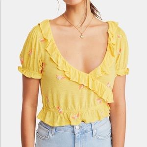Full Bloom Mustard Yellow Embroidered Crop Top